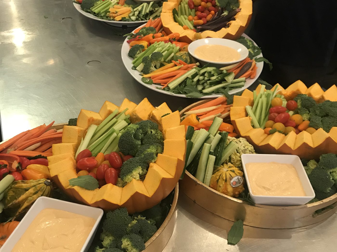 Crudite platters being prepared in SF Food Market's San Francisco commercial kitchen